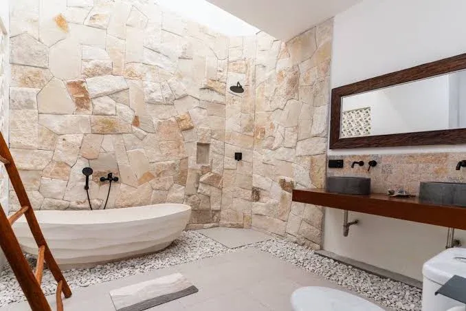 Sculpted Stone Bathtub & Feature Wall